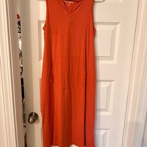 Koolaburra Sleeveless V-Neck Coral-Orange Maxi Dress with Front Pocket